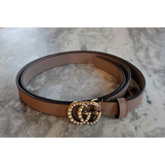 Gucci Calfskin Pearl Double G 20mm Belt Light Pink Size 105-42 - Picture 1 of 6